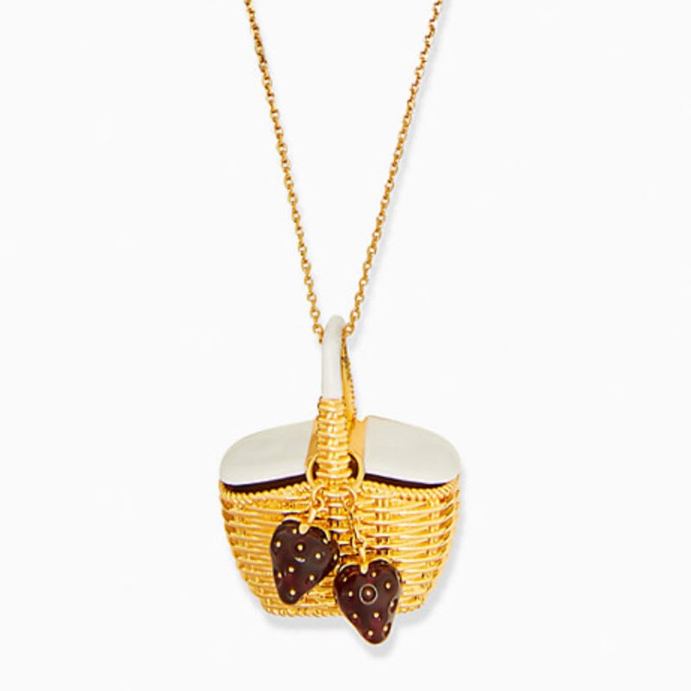 Kate Spade Picnic Perfect Basket Long Necklace Strawberry Tutti Fruity Pendant